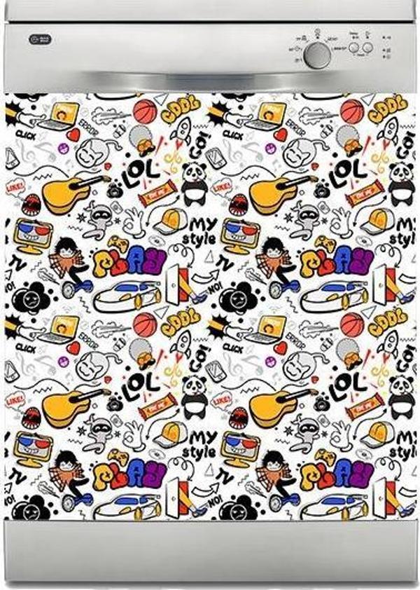Bulaşık Makinesi Sticker Kaplama Beyaz Eşya Kaplama Lol Cool - Image 1