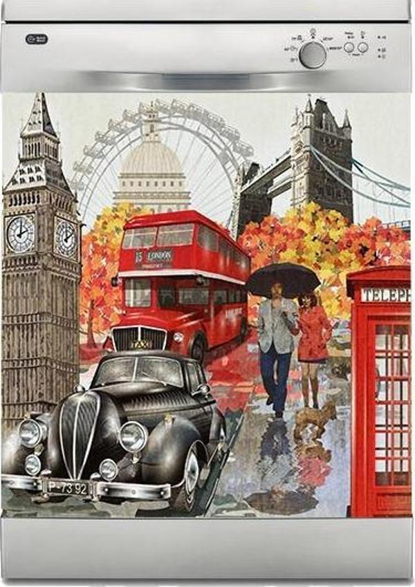 Bulaşık Makinesi Sticker Kaplama Beyaz Eşya Kaplama London Çizim - Image 1