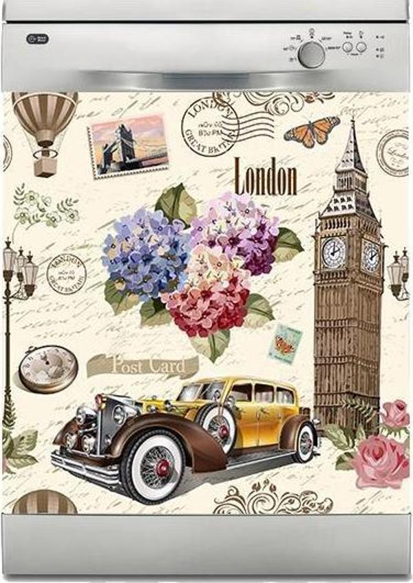 Bulaşık Makinesi Sticker Kaplama Beyaz Eşya Kaplama London Postcard - Image 1