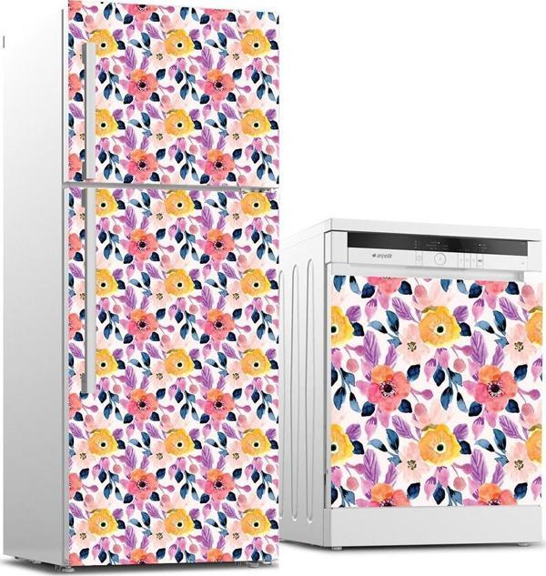 Buzdolabı ve Bulaşık Makinası Beyaz Eşya Sticker Kaplama Çiçekler Boyama - Image 1