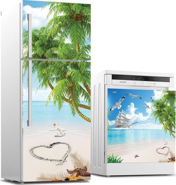 Buzdolabı ve Bulaşık Makinası Beyaz Eşya Sticker Kaplama Deniz Kalp - Image 1