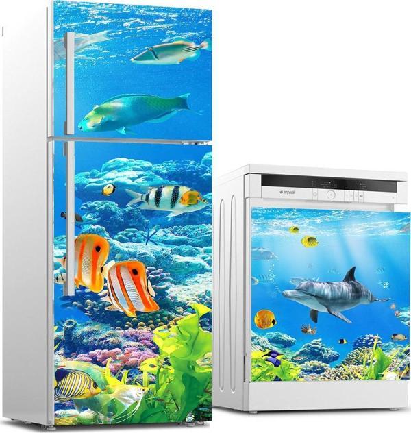 Buzdolabı ve Bulaşık Makinası Beyaz Eşya Sticker Kaplama Denizaltı Balıklar - Image 1