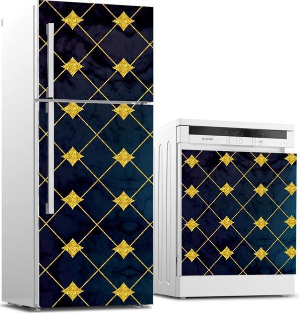 Buzdolabı ve Bulaşık Makinası Beyaz Eşya Sticker Kaplama Altın Çizgiler Mermer - Image 1