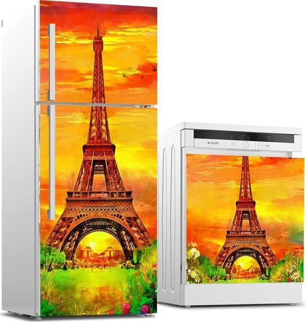 Buzdolabı ve Bulaşık Makinası Beyaz Eşya Sticker Kaplama Eyfel Yağlıboya - Image 1