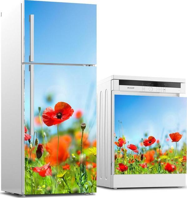 Buzdolabı ve Bulaşık Makinası Beyaz Eşya Sticker Kaplama Gelincikler - Image 1