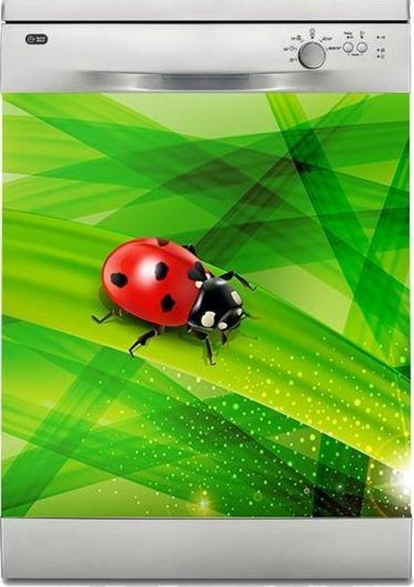 Bulaşık Makinesi Sticker Kaplama Beyaz Eşya Kaplama Uğur Böceği Yeşil - Image 1