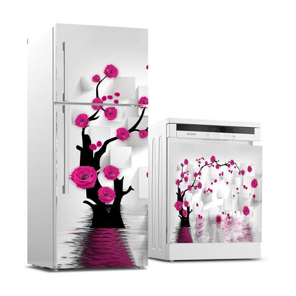 Buzdolabı ve Bulaşık Makinası Beyaz Eşya Sticker Kaplama Gül Ağaç - Image 1