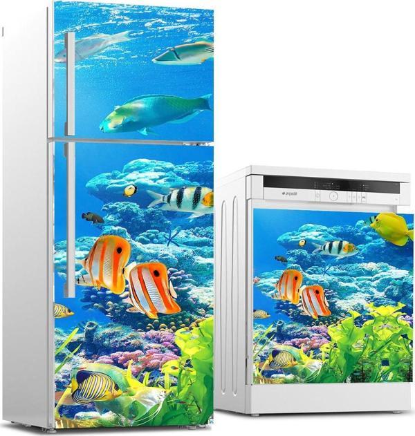 Buzdolabı ve Bulaşık Makinası Beyaz Eşya Sticker Kaplama Balıklar Deniz - Image 1