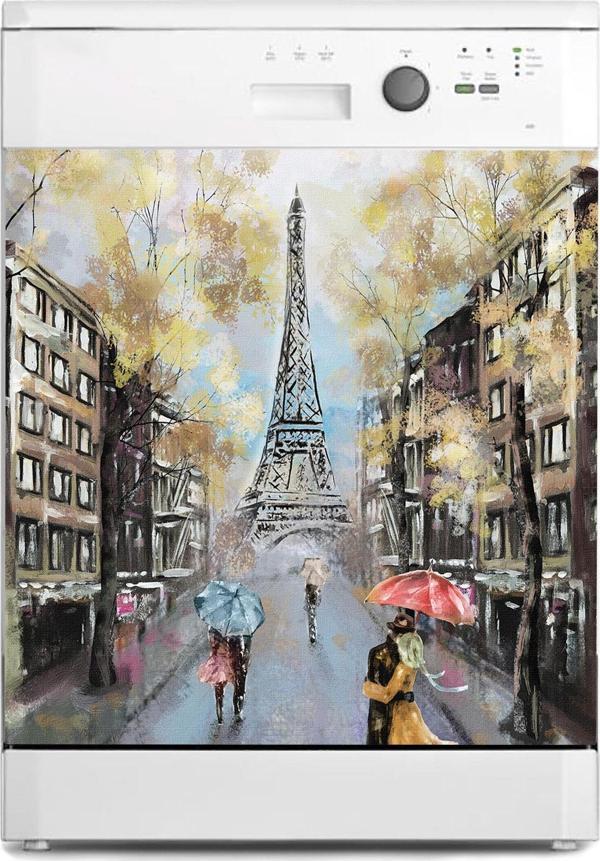 Bulaşık Makinesi Sticker Kaplama Beyaz Eşya Kaplama Eyfel Renkli Yağlıboya - Image 1