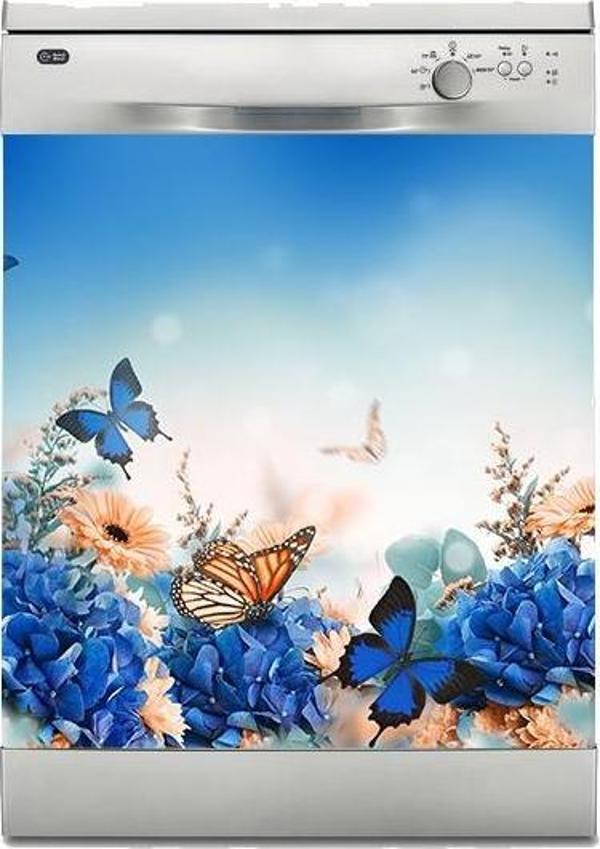 Bulaşık Makinesi Sticker Kaplama Beyaz Eşya Kaplama Mavi Çiçekler - Image 1