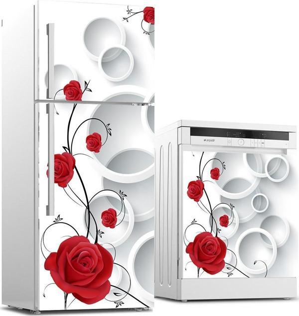 Buzdolabı ve Bulaşık Makinası Beyaz Eşya Sticker Kaplama Kırmızı Güller - Image 1