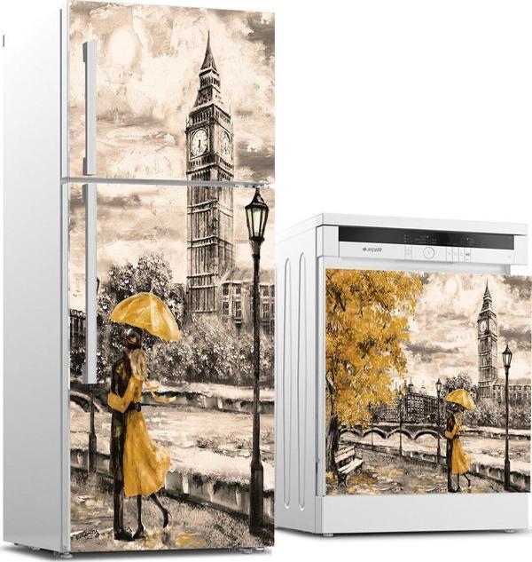 Buzdolabı ve Bulaşık Makinası Beyaz Eşya Sticker Kaplama Londra Sarı Yağlıboya - Image 1