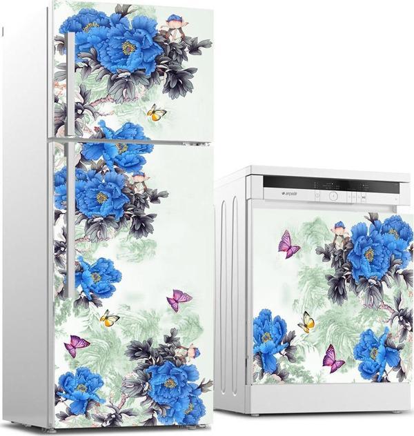 Buzdolabı ve Bulaşık Makinası Beyaz Eşya Sticker Kaplama Mor Çiçekler - Image 1