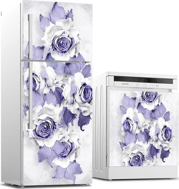 Buzdolabı ve Bulaşık Makinası Beyaz Eşya Sticker Kaplama Mor Gül - Image 1