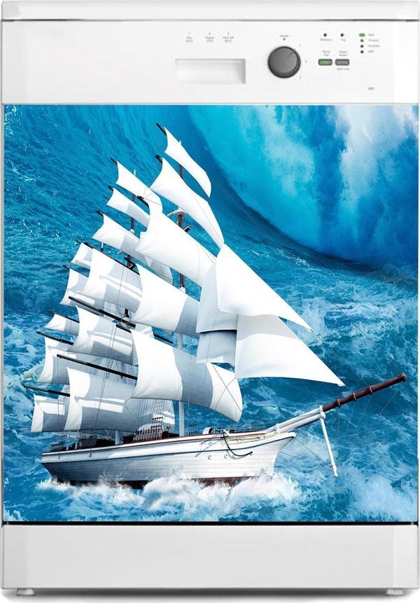 Bulaşık Makinesi Sticker Kaplama Beyaz Eşya Kaplama Yelkenli Deniz - Image 1