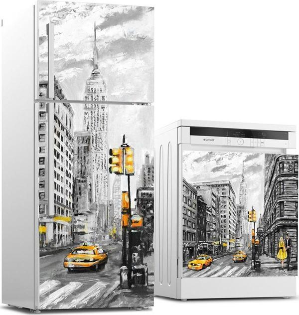 Buzdolabı ve Bulaşık Makinası Beyaz Eşya Sticker Kaplama Newyork Yağlıboya - Image 1