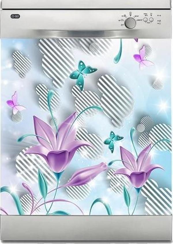 Bulaşık Makinesi Sticker Kaplama Beyaz Eşya Kaplama Mor Çiçek - Image 1