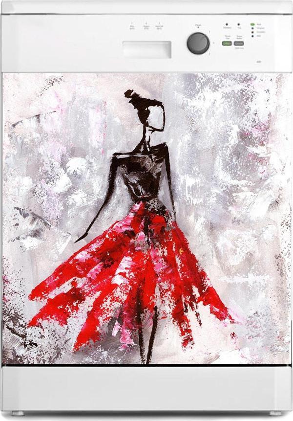 Bulaşık Makinesi Sticker Kaplama Beyaz Eşya Kaplama Genç Kadın Yağlıboya - Image 1
