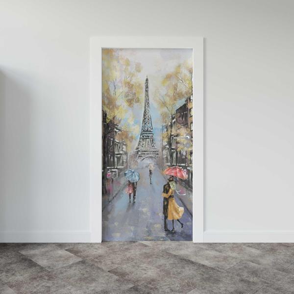 Kapı Giydirme Kapı Sticker Folyosu Paris Sarı Yağlıboya - Image 1