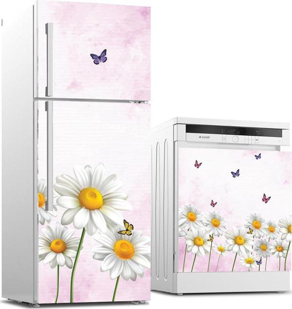 Buzdolabı ve Bulaşık Makinası Beyaz Eşya Sticker Kaplama Papatya Kelebek - Image 1