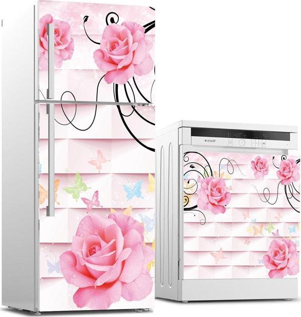Buzdolabı ve Bulaşık Makinası Beyaz Eşya Sticker Kaplama Pembe Gül - Image 1