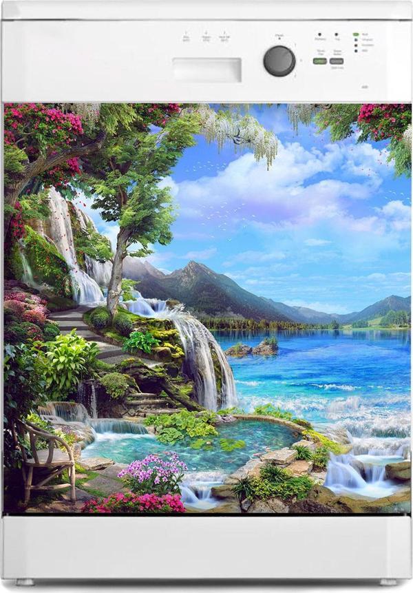 Bulaşık Makinesi Sticker Kaplama Beyaz Eşya Kaplama Göl Çiçekler - Image 1