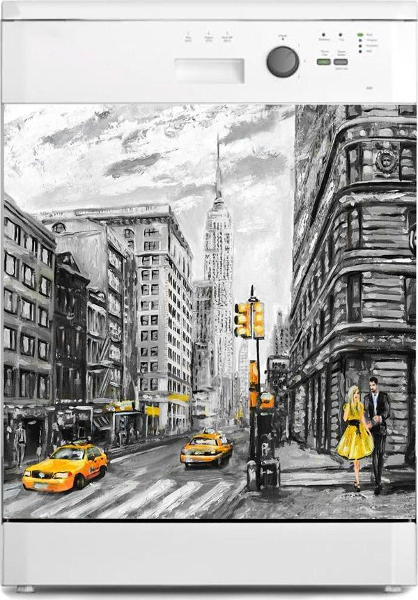 Bulaşık Makinesi Sticker Kaplama Beyaz Eşya Kaplama Newyork Yağlıboya - Image 1