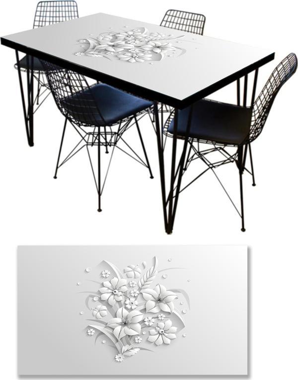 Masa Kaplama Folyosu Mobilya Masa Kaplama Folyoları Gri Çiçekler - Image 1