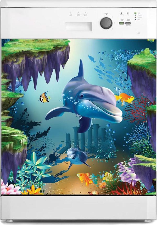 Bulaşık Makinesi Sticker Kaplama Beyaz Eşya Kaplama Okyanus Balıklar - Image 1