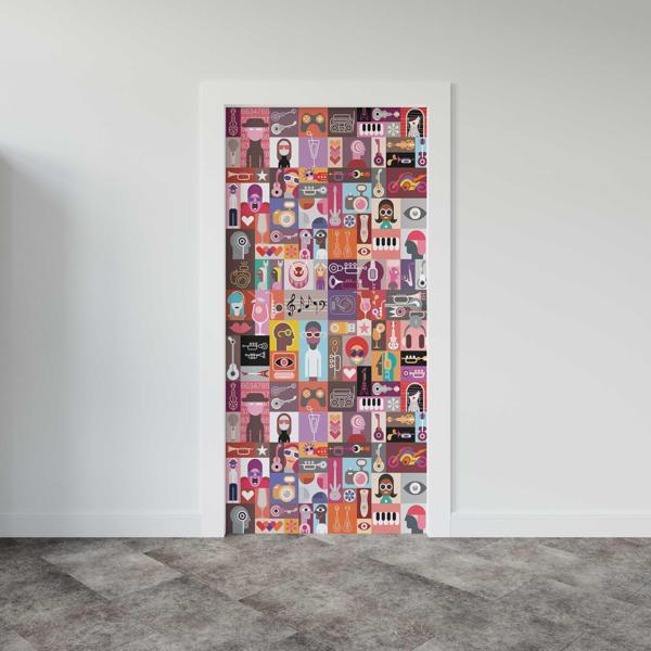 Kapı Giydirme Kapı Sticker Folyosu Pop Art Music Collage - Image 1
