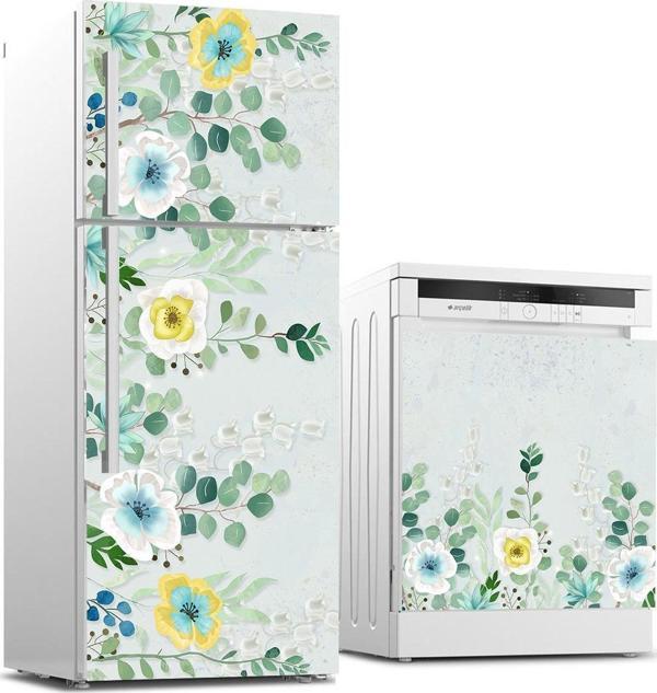 Buzdolabı ve Bulaşık Makinası Beyaz Eşya Sticker Kaplama Renkli Çiçekler - Image 1