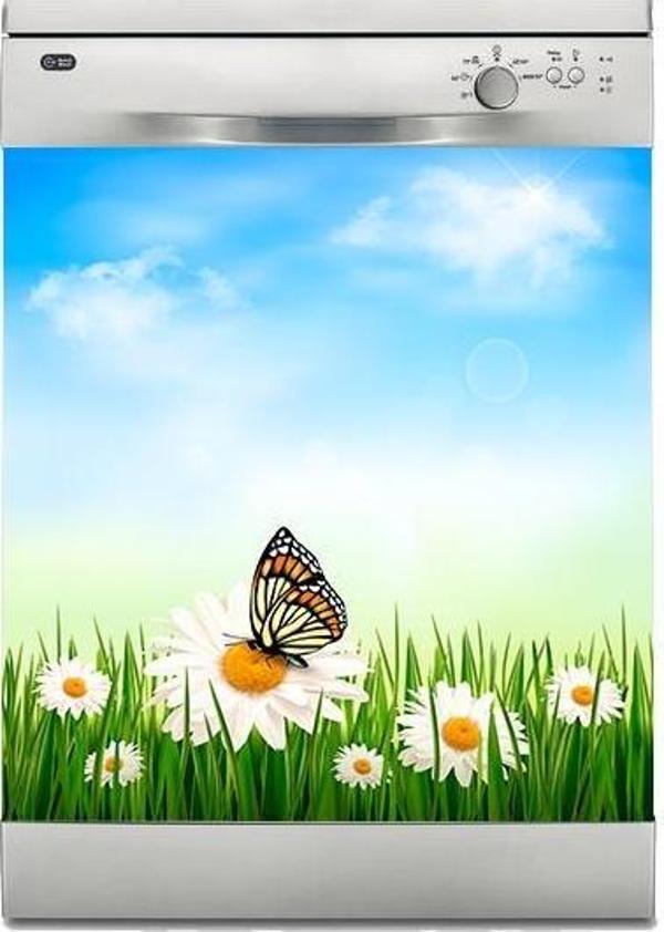 Bulaşık Makinesi Sticker Kaplama Beyaz Eşya Kaplama Papatyalar Kelebek - Image 1