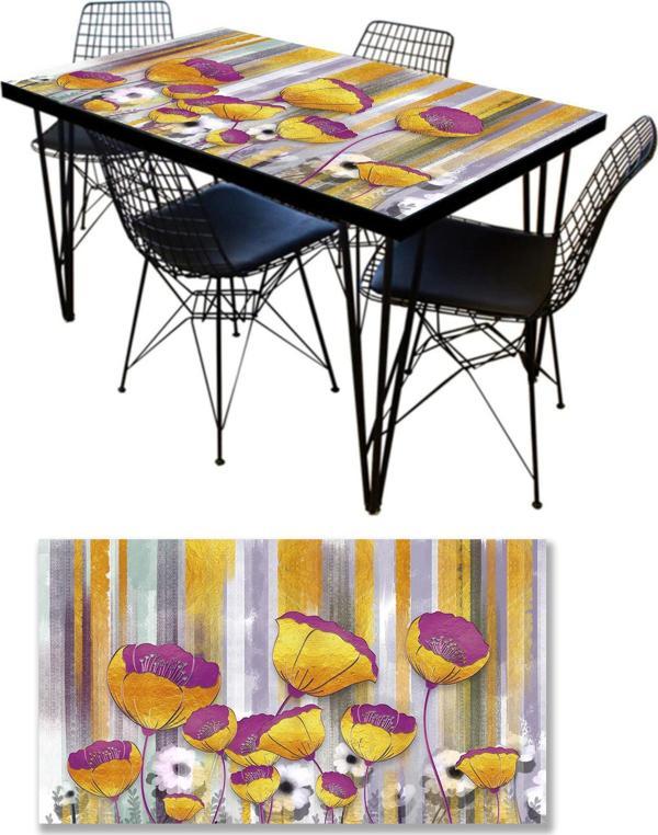 Masa Kaplama Folyosu Mobilya Masa Kaplama Folyoları 3D Altın Çiçek - Image 1