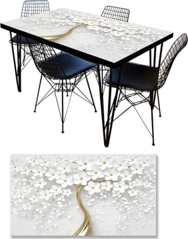 Masa Kaplama Folyosu Mobilya Masa Kaplama Folyoları 3D Beyaz Ağaç - Image 1