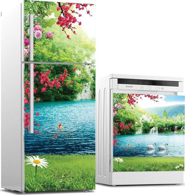 Buzdolabı ve Bulaşık Makinası Beyaz Eşya Sticker Kaplama Şelale Çiçek - Image 1