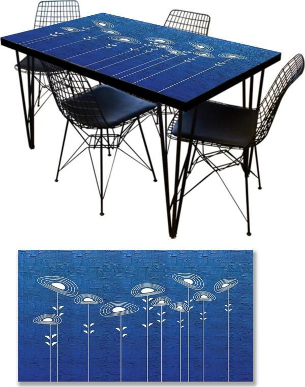 Masa Kaplama Folyosu Mobilya Masa Kaplama Folyoları Mavi Beyaz Çiçekler - Image 1