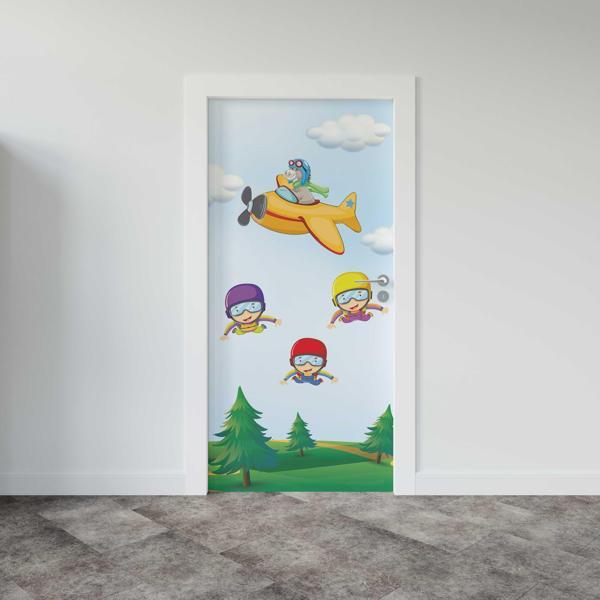Kapı Giydirme Kapı Sticker Folyosu Uçak Çiçekler - Image 1