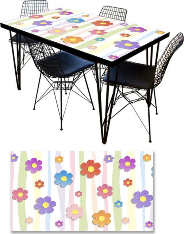 Masa Kaplama Folyosu Mobilya Masa Kaplama Folyoları 3D Renkli Çiçekler - Image 1