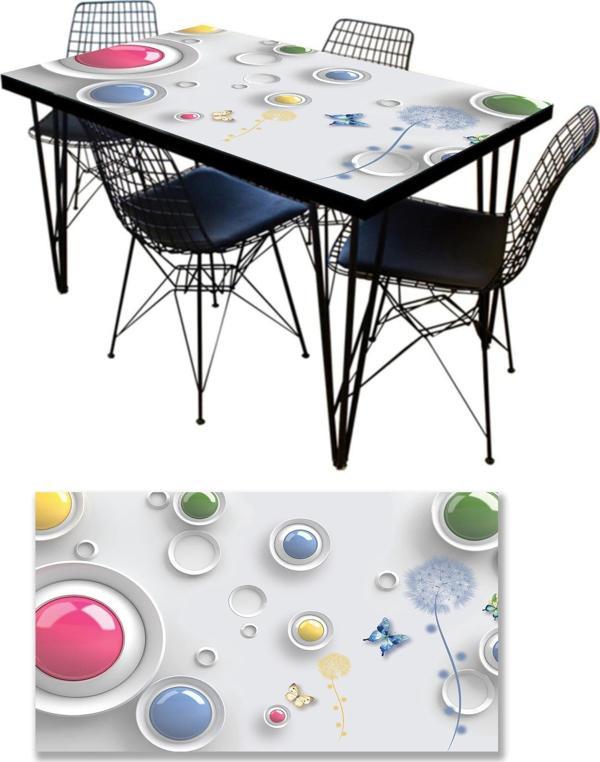 Masa Kaplama Folyosu Mobilya Masa Kaplama Folyoları 3D Renkli Yuvarlak - Image 1