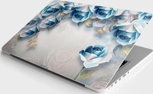 Laptop Sticker Bilgisayar Notebook Pc Kaplama Etiketi Mavi Gül Yapraklar - Image 1