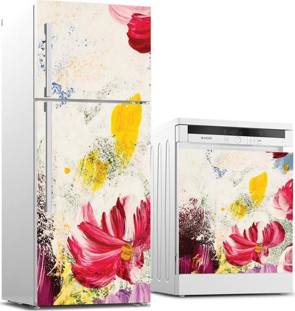 Buzdolabı ve Bulaşık Makinası Beyaz Eşya Sticker Kaplama Tuval Çiçek - Image 1