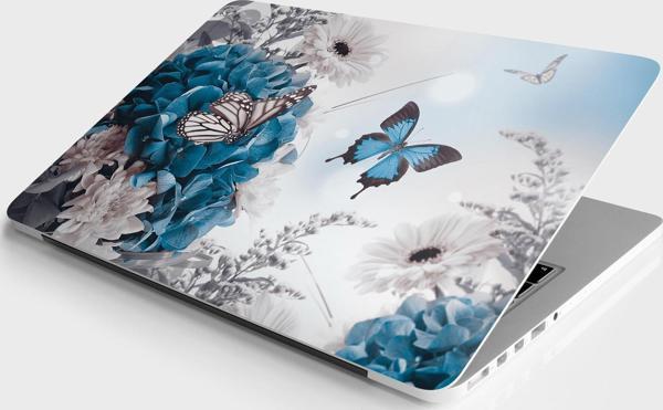 Laptop Sticker Bilgisayar Notebook Pc Kaplama Etiketi Mavi Kelebek Çiçek - Image 1