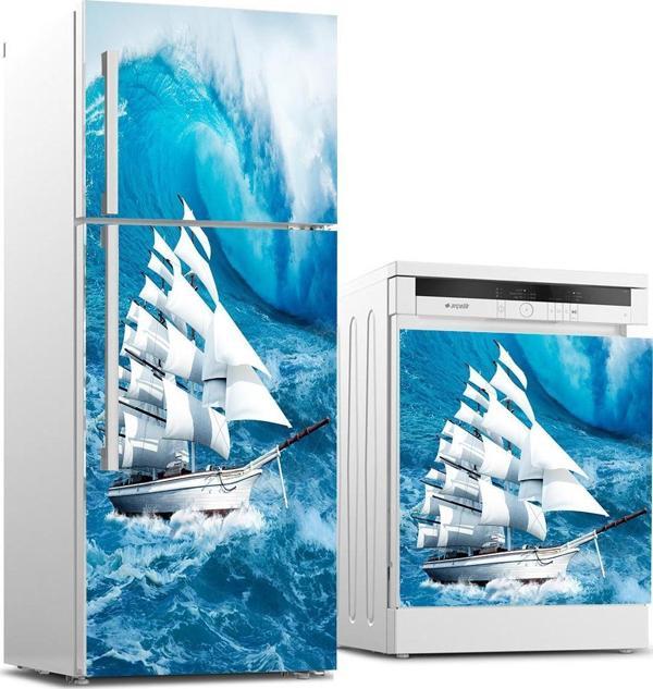 Buzdolabı ve Bulaşık Makinası Beyaz Eşya Sticker Kaplama Yelkenli Deniz - Image 1