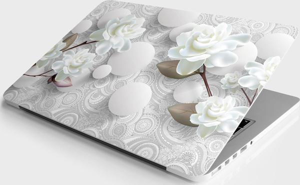 Laptop Sticker Bilgisayar Notebook Pc Kaplama Etiketi 3D Beyaz Gül - Image 1