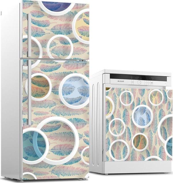 Buzdolabı ve Bulaşık Makinası Beyaz Eşya Sticker Kaplama Yuvarlak Desen Yaprak - Image 1