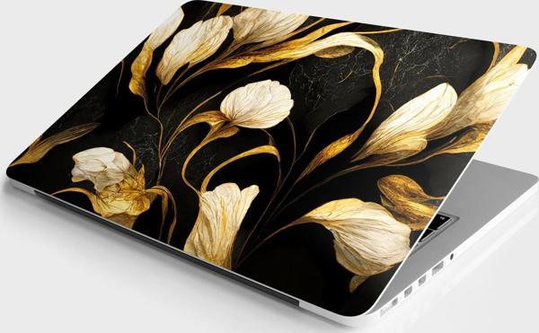 Laptop Sticker Bilgisayar Notebook Pc Kaplama Etiketi Altın Siyah Çiçek - Image 1