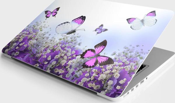 Laptop Sticker Bilgisayar Notebook Pc Kaplama Etiketi Beyaz Çiçek Kelebek - Image 1