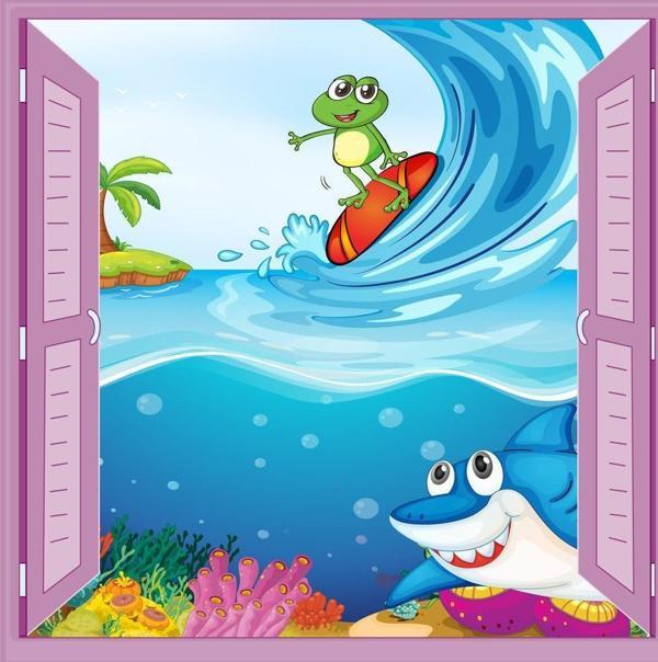 Çocuk Odası Bebek Odası Pencere Poster Duvar Kağıdı Deniz - Image 1