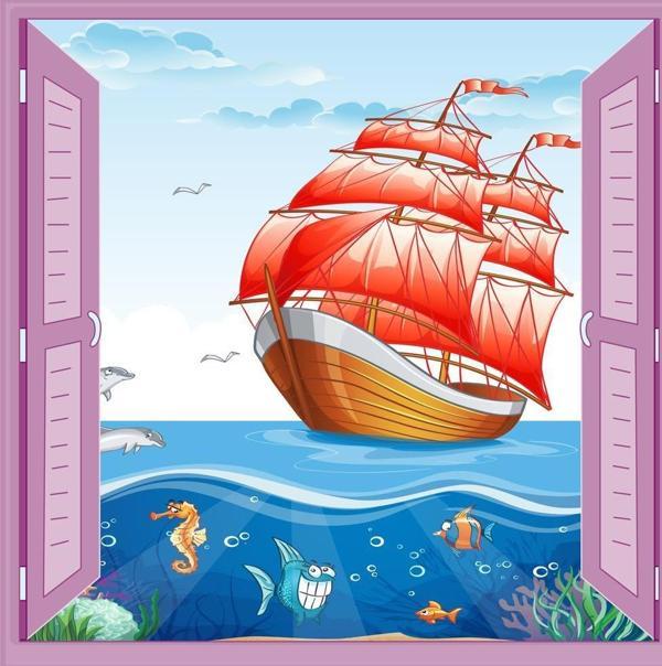 Çocuk Odası Bebek Odası Pencere Poster Duvar Kağıdı Gemi - Image 1