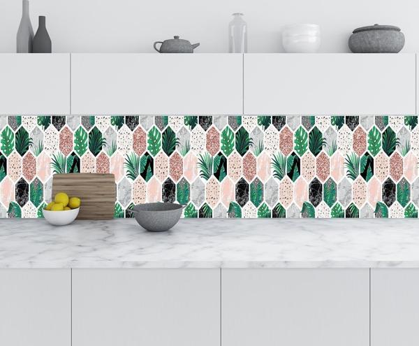 Mutfak Tezgah Arası Folyo Fayans Kaplama Folyosu Altıgen Çiçek 60x300 CM - Image 1